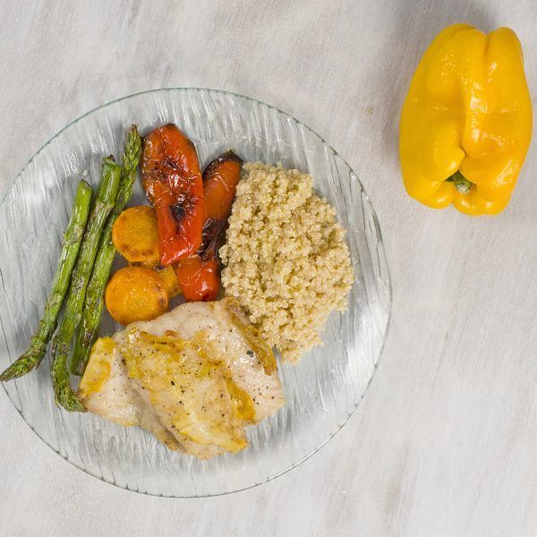 Róbalo con verduras grilladas y quinoa orgánica